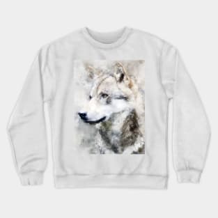 Dramabite Watercolor wolf wolves grey artsy artistic painting wildlife Crewneck Sweatshirt